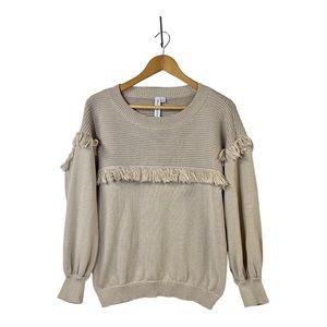Grace + Karma Beige Tan Fringe Textured Long Sleeve Sweater SZ L